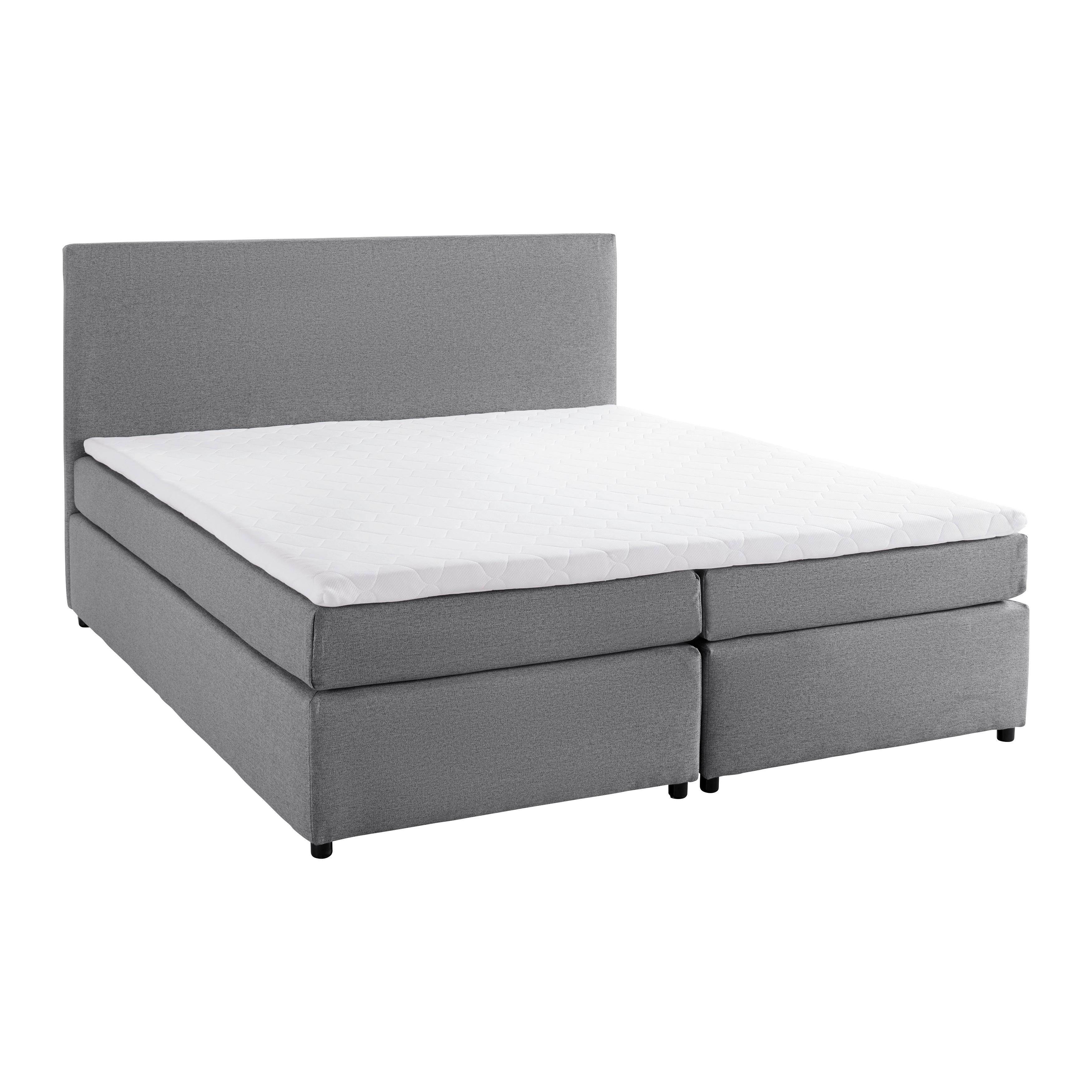 Boxpringová posteľ s toperom, 180x200 cm, sivá - čierna/sivá, Modern, drevo/textil (180/200cm) - Bessagi Home