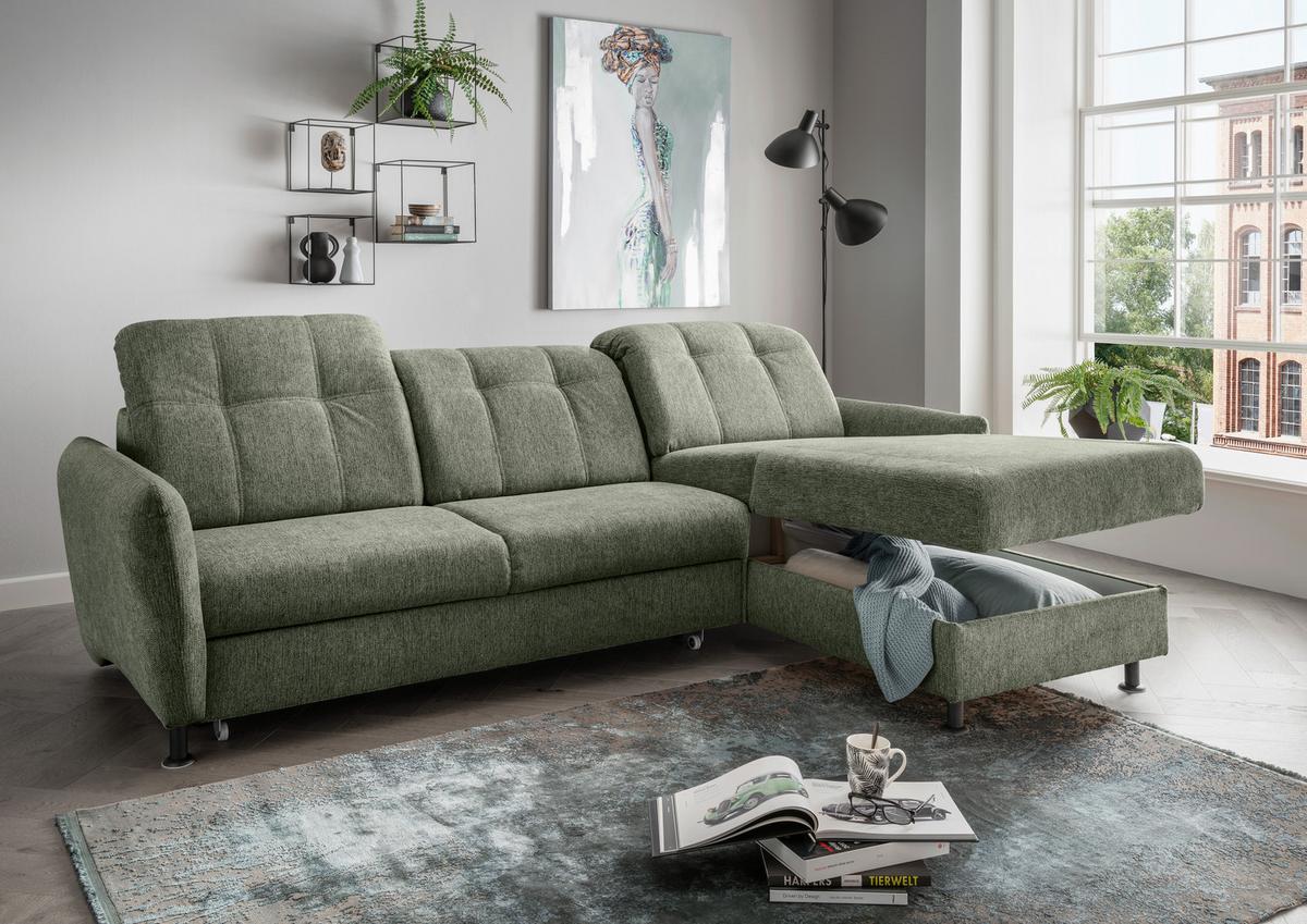 Ecksofa Minori Chenille Grün - Schwarz/Grün, MODERN, Textil (267/184cm) - Livetastic