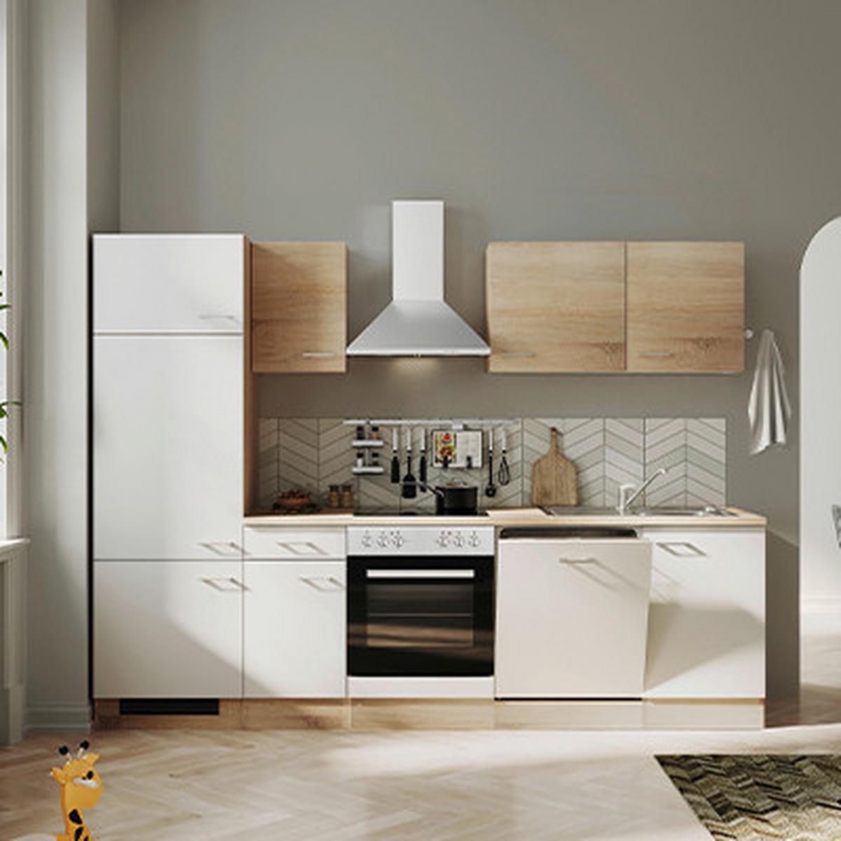 Küchenblock Samoa-G - Weiß/Sonoma Eiche, KONVENTIONELL, Holzwerkstoff (270/200/60cm) - FlexWell