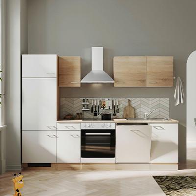 Küchenzeile Samoa Mit Geräten 270 Cm Weiß/eiche Dekor