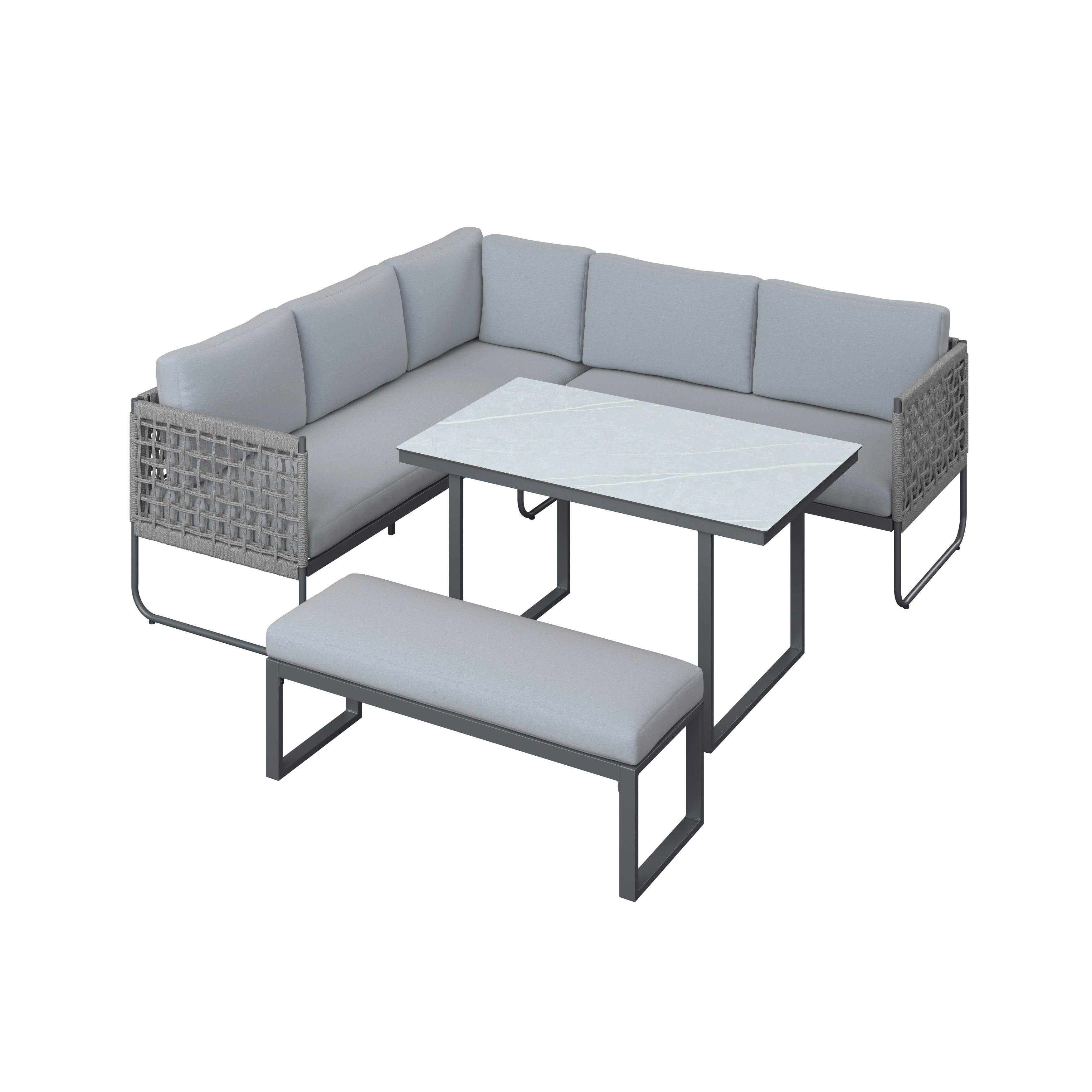 Loungegarnitur Perth - Anthrazit/Grau, MODERN, Glas/Textil (196/218,5cm) - Beldano