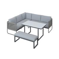 Loungegarnitur Perth - Anthrazit/Grau, MODERN, Glas/Textil (196/218,5cm) - Beldano