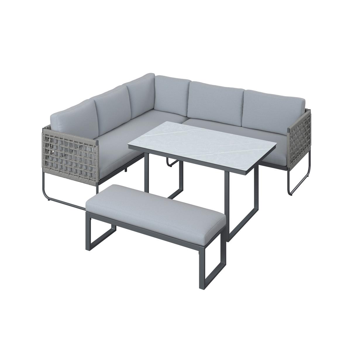 Loungegarnitur Perth - Anthrazit/Grau, MODERN, Glas/Textil (196/218,5cm) - Beldano