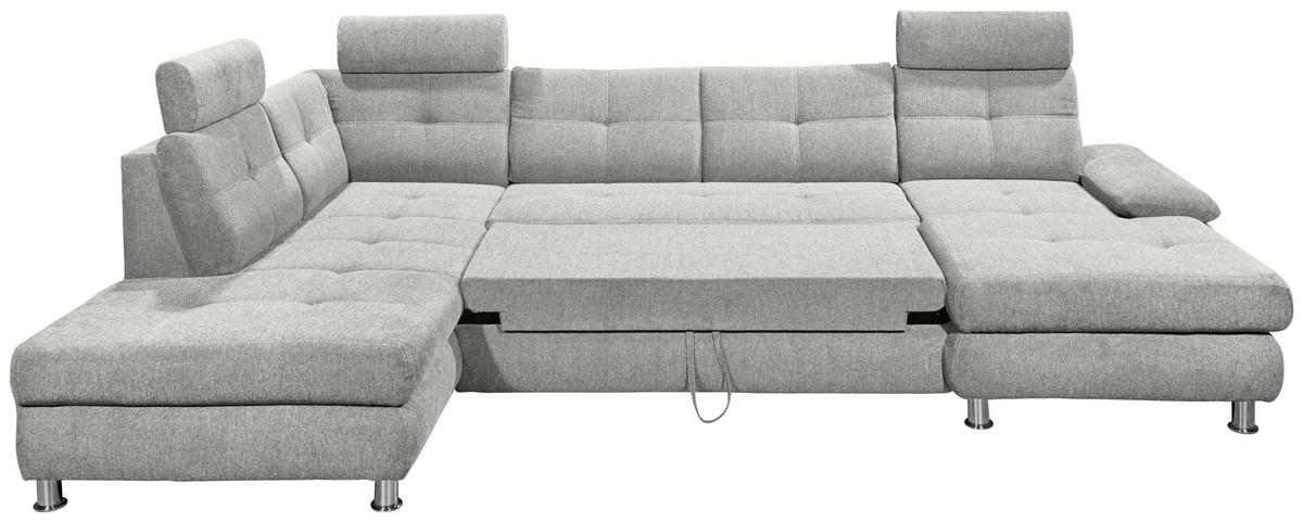 Sedací souprava ALBA U, levá, stříbrná, úl.prostor, lůžko - barvy stříbra, Moderní, textil/plast (233/349/177cm) - MID.YOU