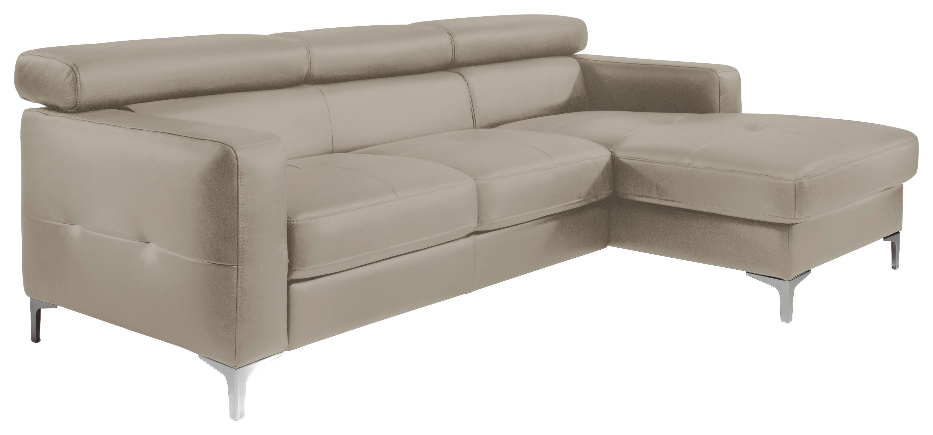 Ecksofa Sammy Grau Leder - Chromfarben/Grau, Design, Leder (226/169cm) - Livetastic