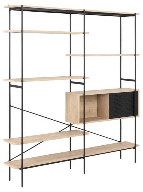 Regal mit Schrankelement Angus B: 172 cm Eiche Dekor - Eichefarben/Schwarz, KONVENTIONELL, Holzwerkstoff/Metall (172/188/27cm) - MID.YOU