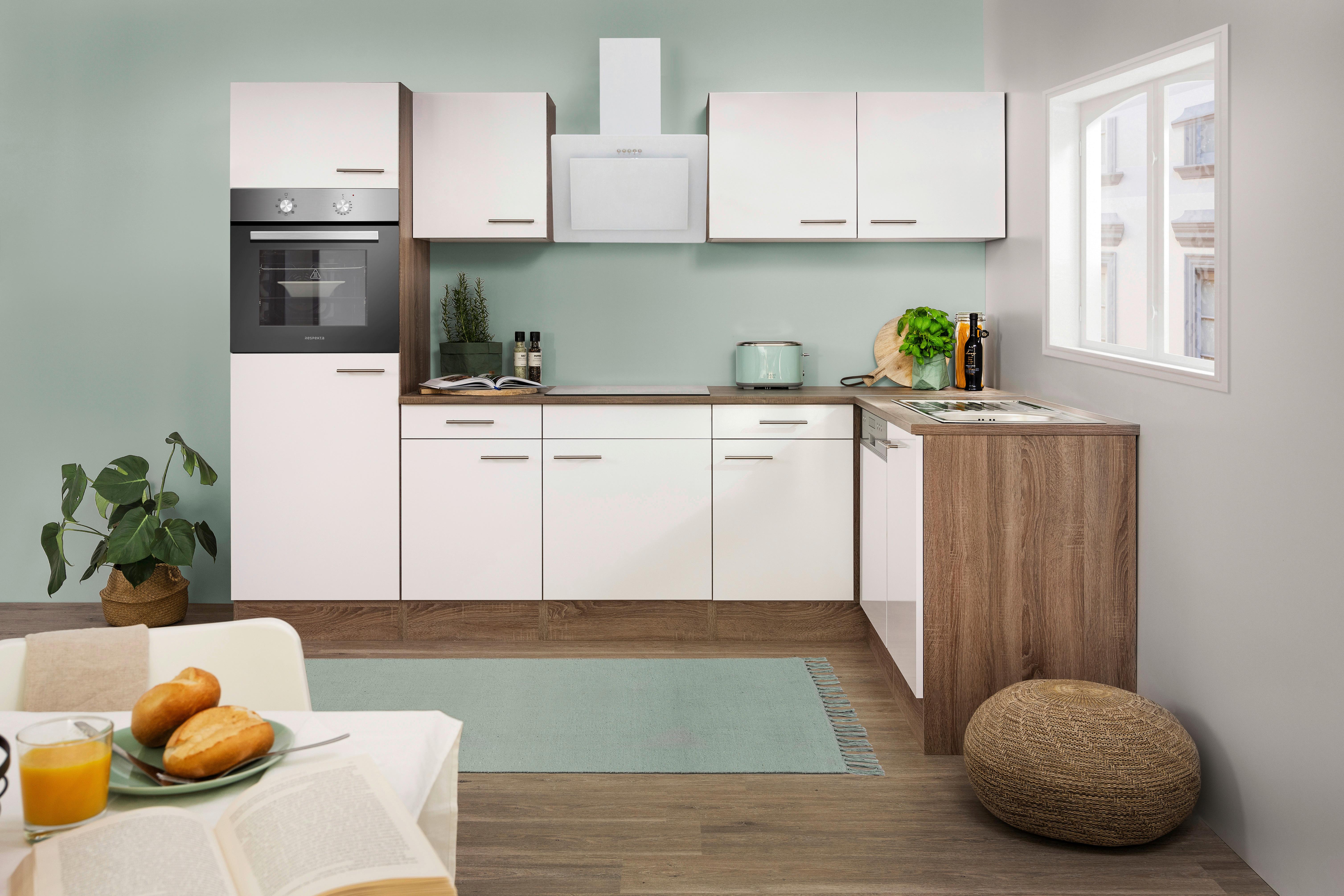 ECKKÜCHE OLIVER L-KÜCHENBLOCK 280 CM - Eichefarben/Weiß, Basics, Holzwerkstoff (280/172cm) - Respekta
