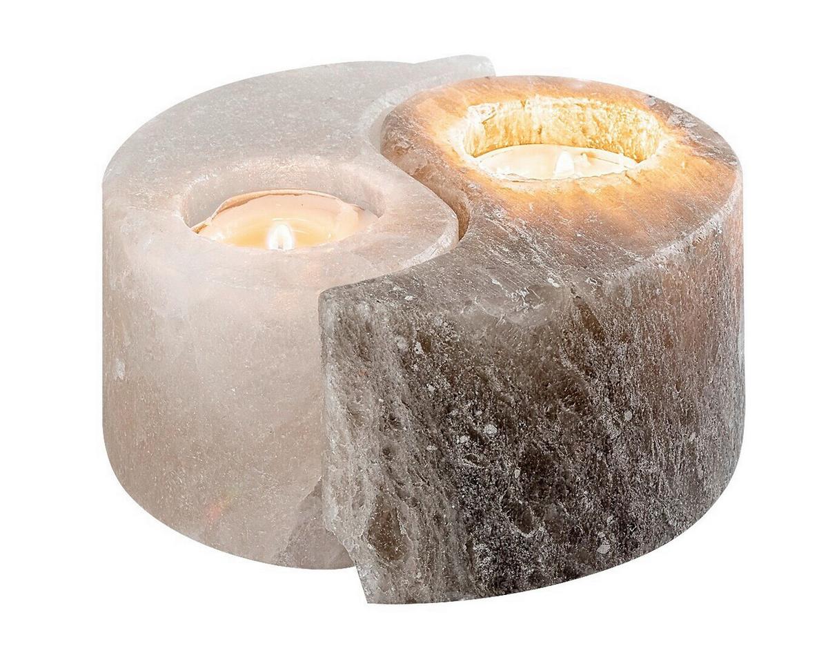 Stojan na sviečku SOLUNA - biela/tmavosivá, Modern, kameň (12cm)