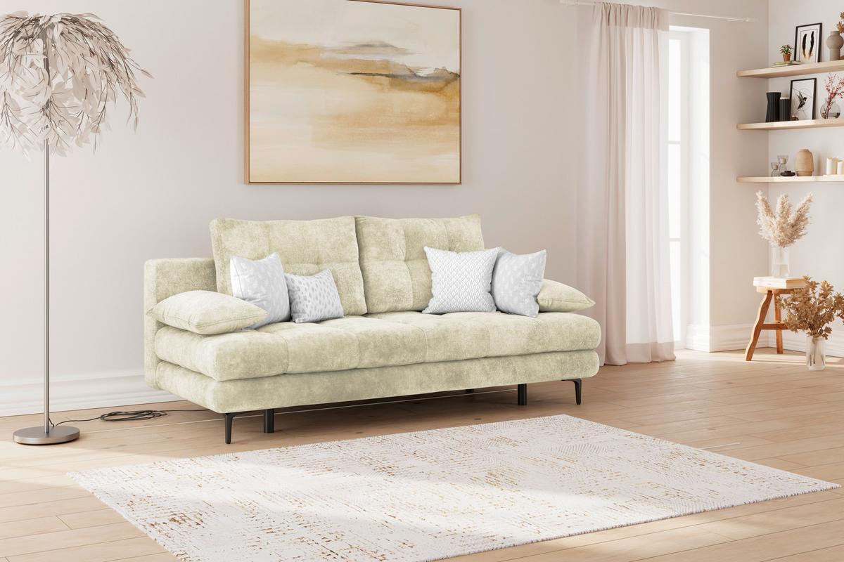 Rozkladacia pohovka PERLA, krémový velúr - čierna/krémová, Konventionell, kov/textil (203/94/96cm)