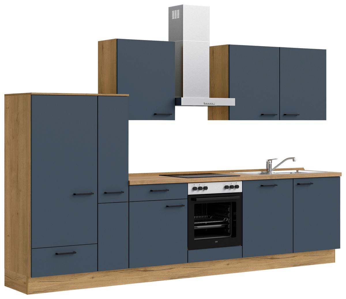 Küchenleerblock Easytouch Low-Line, L11 Links - Blau/Eichefarben, MODERN, Holzwerkstoff (330cm) - Nobilia