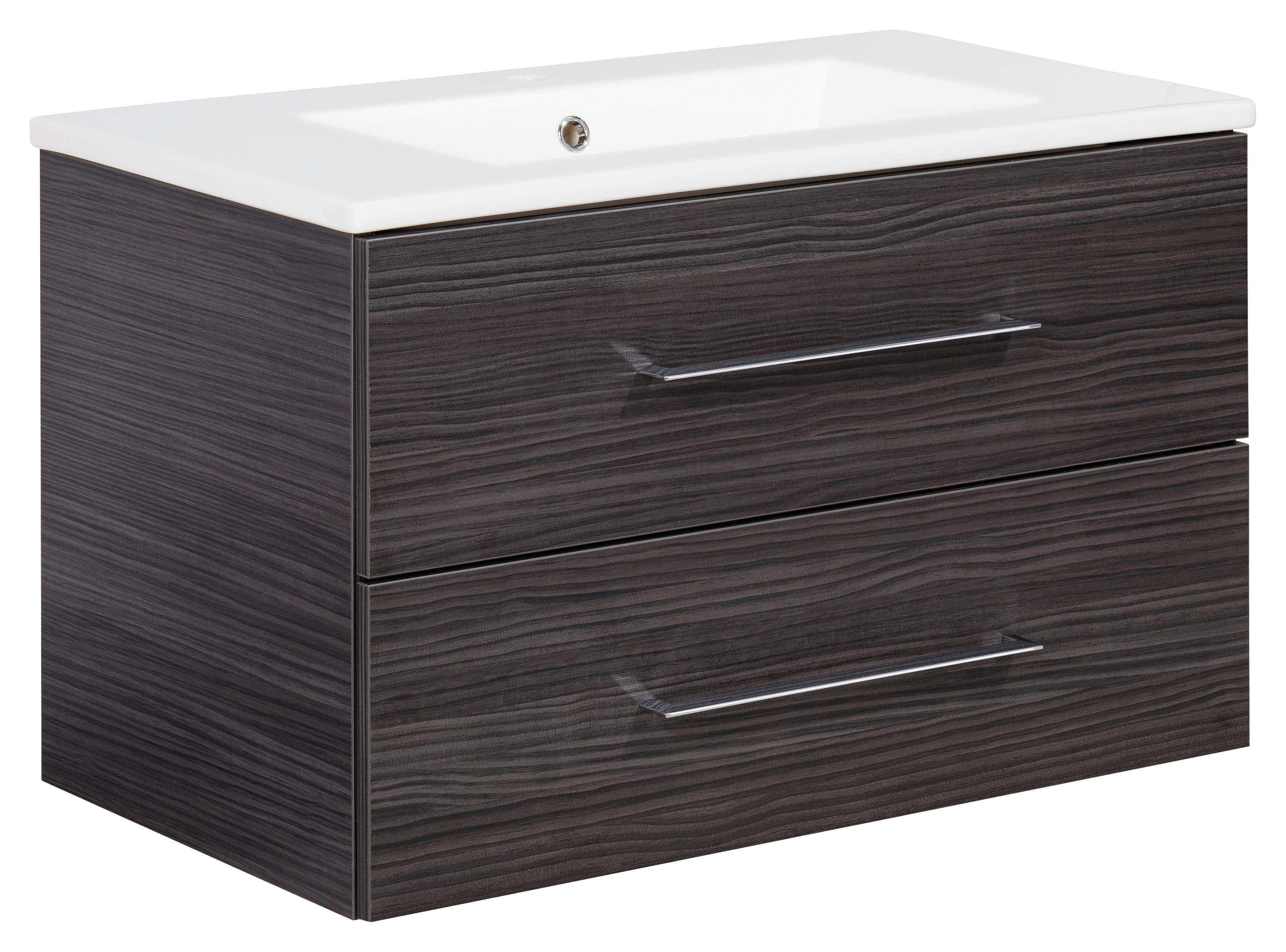 Waschbecken mit Unterschrank Perfekt B: 82 cm Braun - Dunkelbraun/Weiß, MODERN, Keramik/Holzwerkstoff (82cm) - MID.YOU