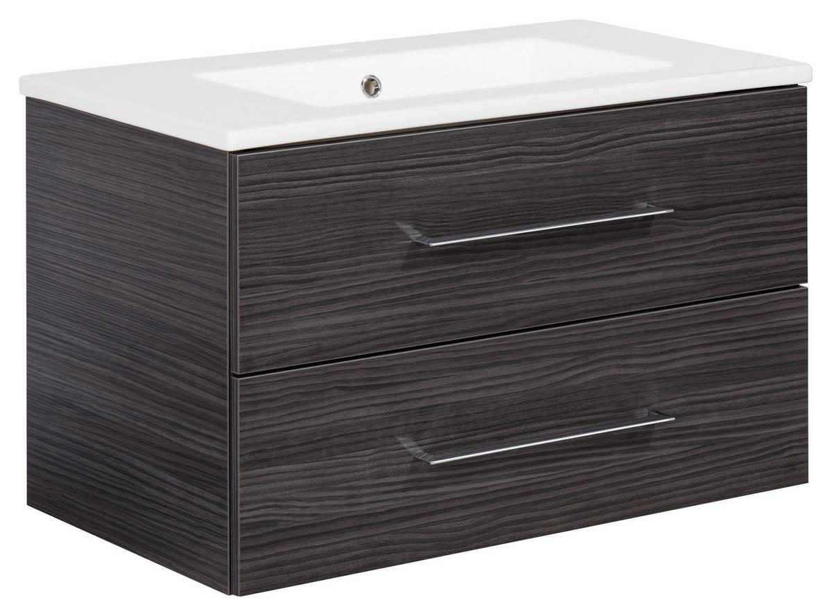 Waschbecken mit Unterschrank Perfekt B: 82 cm Braun - Dunkelbraun/Weiß, MODERN, Keramik/Holzwerkstoff (82cm) - MID.YOU