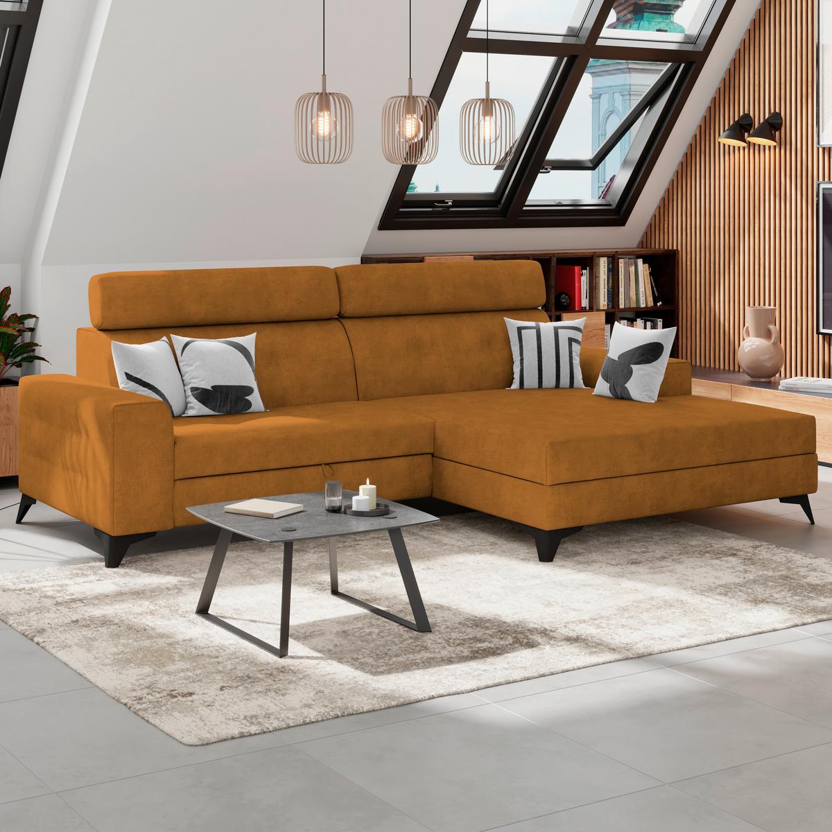 Ecksofa Mit Schlaffunktion Florida Senfgelb Samt - Senfgelb/Schwarz, MODERN, Holz/Holzwerkstoff (275/175cm)
