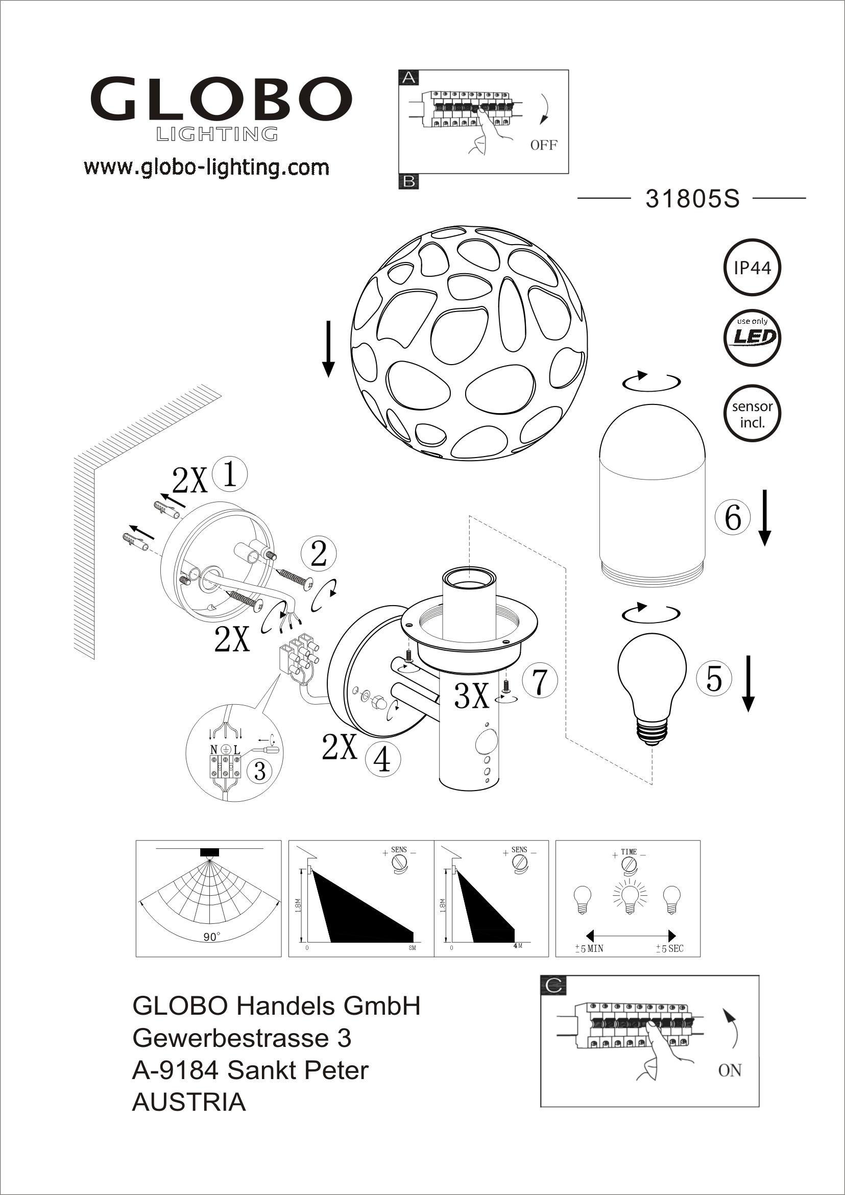 Led Außenleuchte Mit Bewegungmelder Hilario 15 Watt - Klar/Anthrazit, Design, Kunststoff/Metall (20/22,5/32,7cm) - Globo