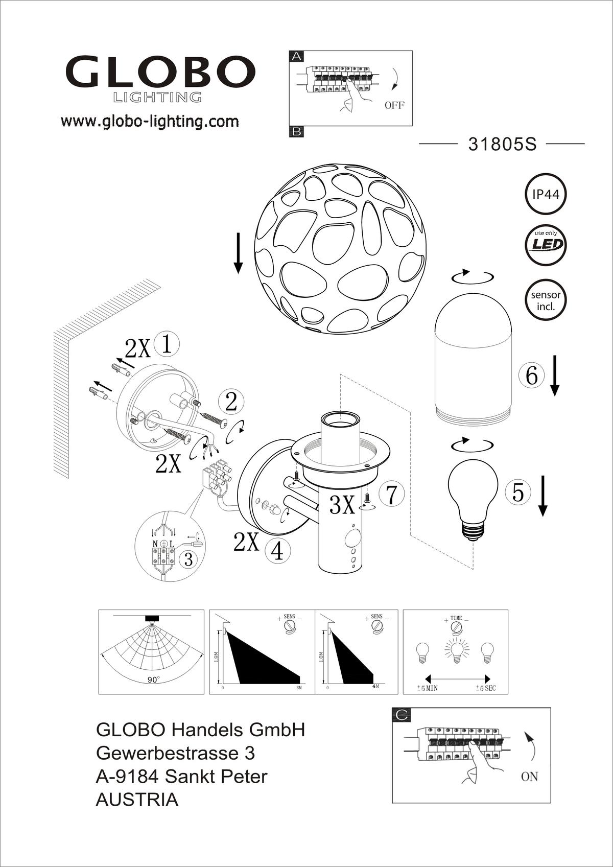 Led Außenleuchte Mit Bewegungmelder Hilario 15 Watt - Klar/Anthrazit, Design, Kunststoff/Metall (20/22,5/32,7cm) - Globo