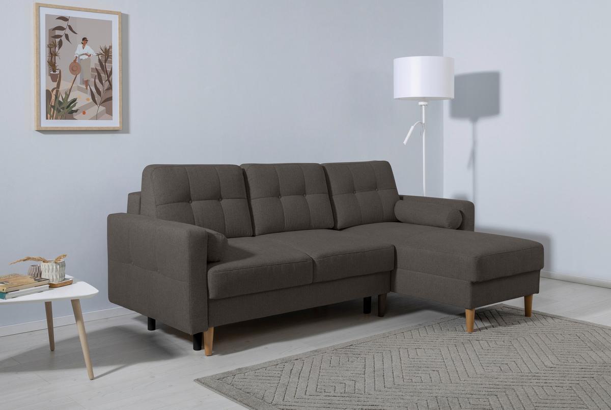 Ecksofa Noret, Grau S: 223x157 Cm - Buchefarben/Grau, Design, Textil (223/157cm) - MID.YOU