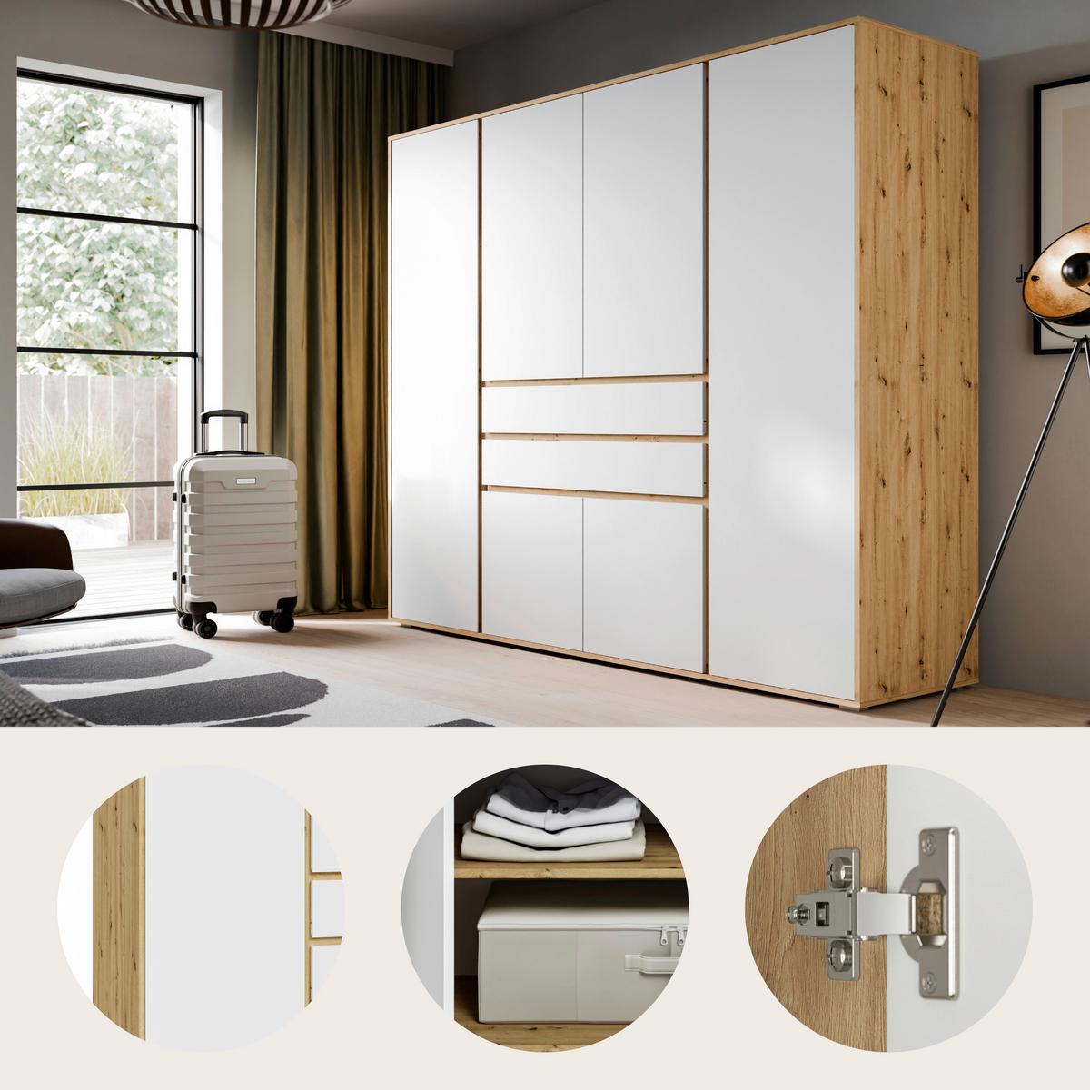 Drehtürenschrank Falun Weiß /Eiche Artisan Dekor B: 197cm - Weiß/Eiche Artisan, MODERN, Holzwerkstoff (197/194/56cm) - MID.YOU