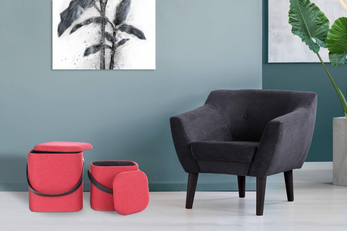Hocker Arabella Mit  Stauraum Rot H: 44 cm 2er-Set - Rot/Schwarz, Basics, Kunststoff/Textil (29,5+35,5cm) - Kayoom