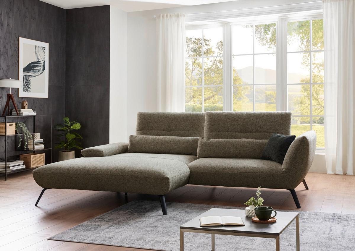 Ecksofa Dover erweiterbar Olivgrün 273x191-207 cm - Schwarz/Olivgrün, Trend, Holzwerkstoff/Textil (273/191-207cm)