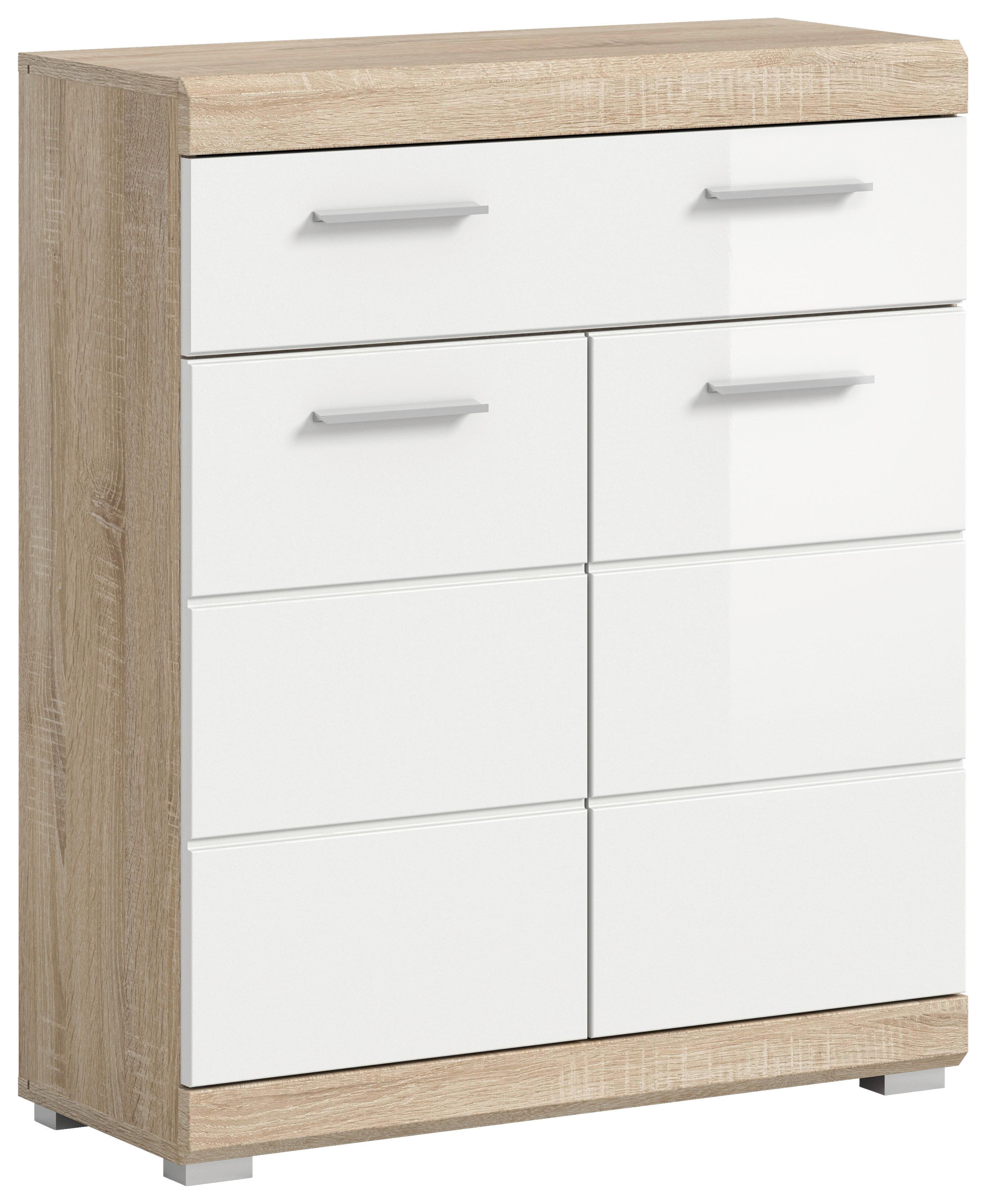 Midischrank Lambada Eiche Dekor/Weiß B: 74 cm - Weiß Hochglanz/Eichefarben, MODERN, Holzwerkstoff (74/88/31cm) - MID.YOU