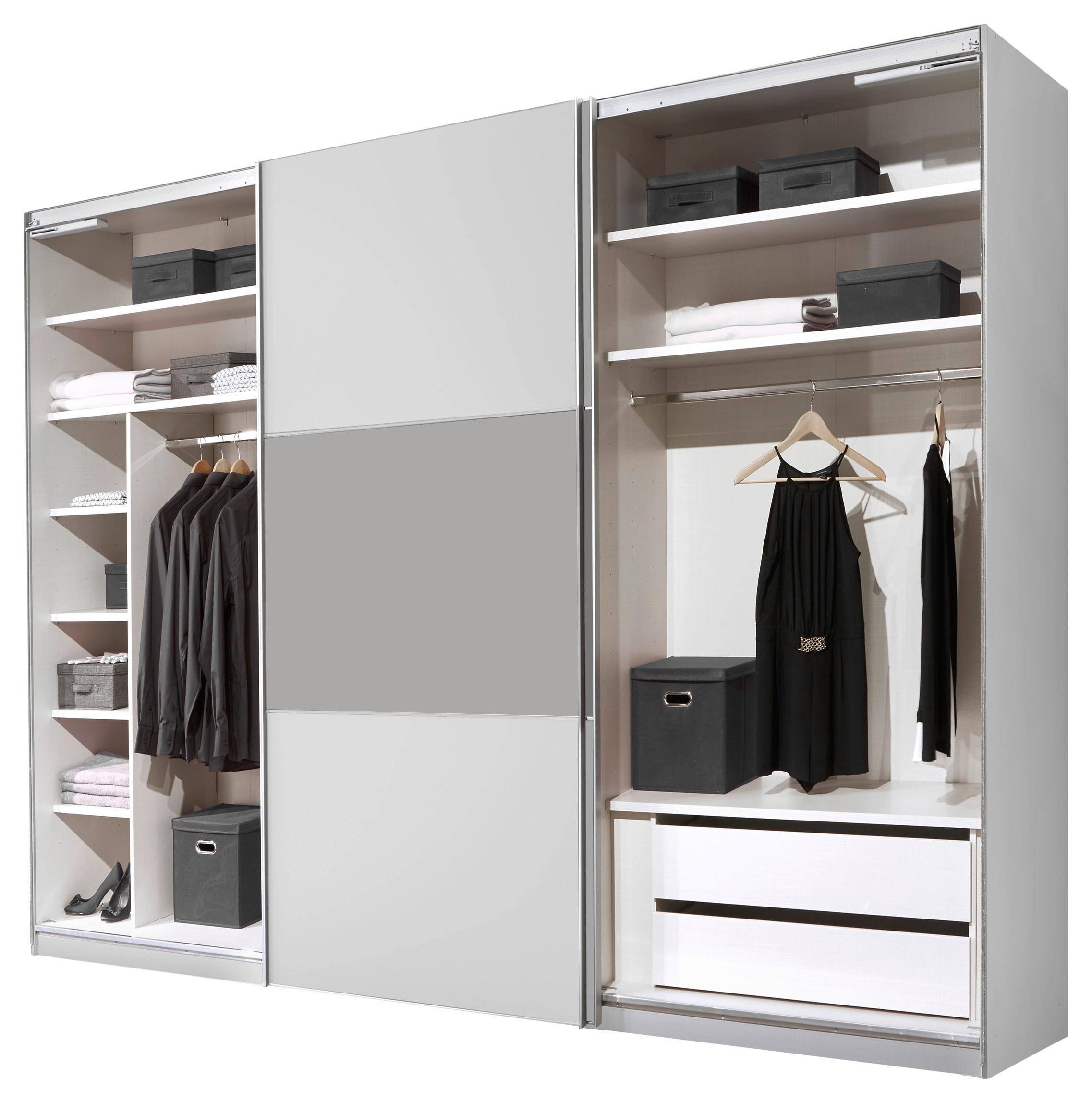 Schwebetürenschrank 280cm Includo, Weiß/grau - Weiß/Grau, MODERN, Holzwerkstoff (280/222/68cm)