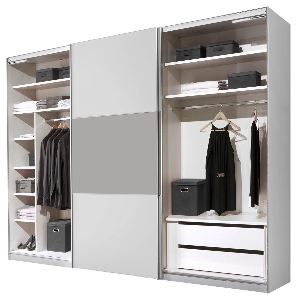Schwebetürenschrank 280cm Includo, Weiß/grau - Weiß/Grau, MODERN, Holzwerkstoff (280/222/68cm)