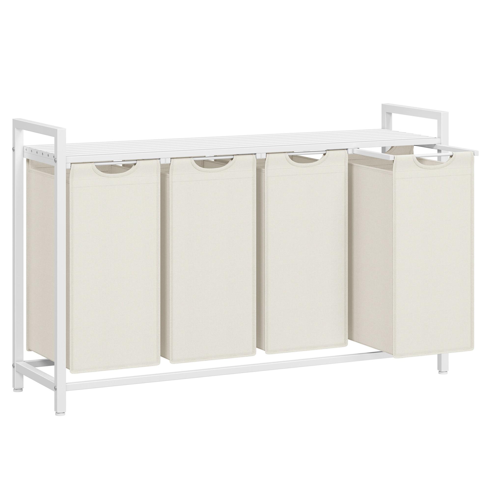 Wäschekorb Blh401w01 - Beige/Weiß, Trend, Holzwerkstoff/Textil (116/72/33cm) - MID.YOU