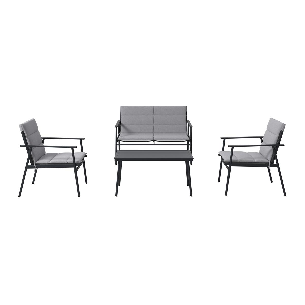 Loungegarnitur Cartagena - Dunkelgrau/Grau, MODERN, Textil/Metall - Beldano