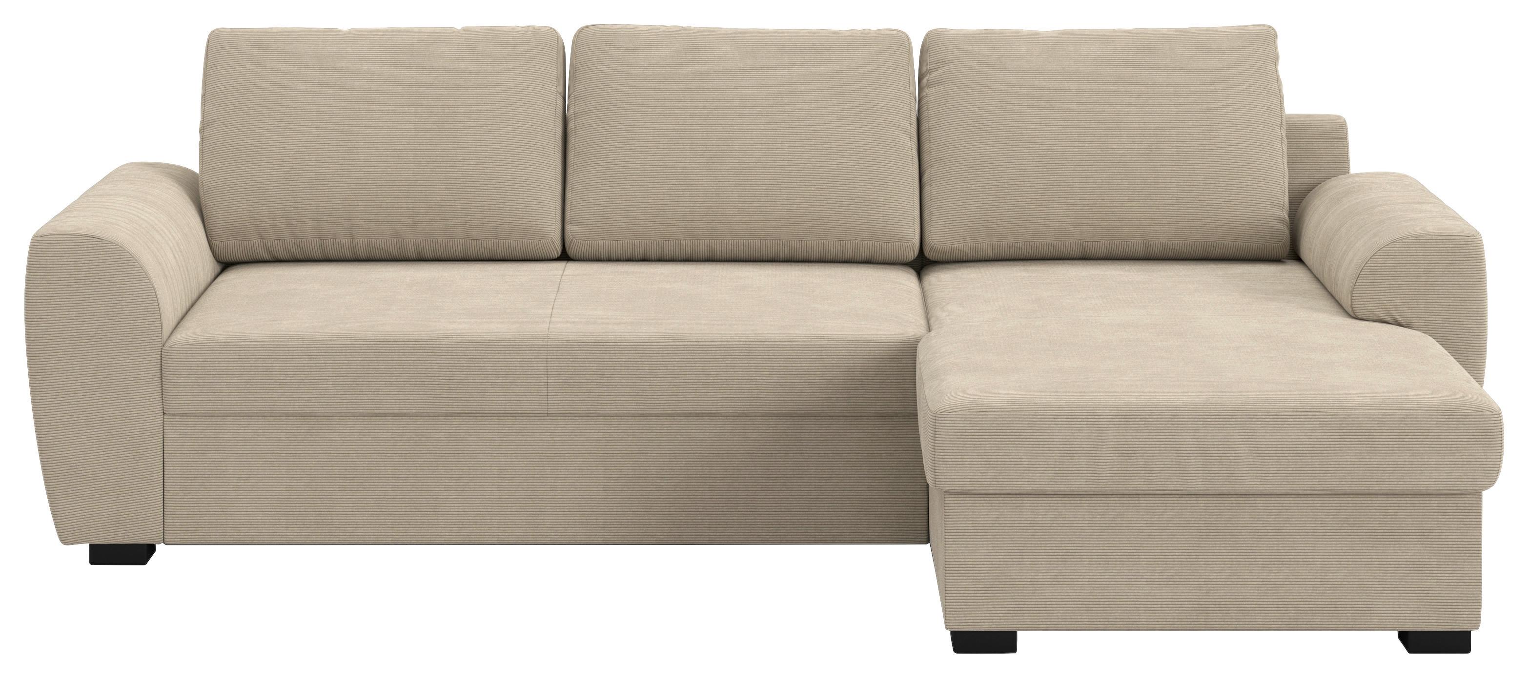 Ecksofa mit Bettfunktion Cord braun, B: 253cm - Schwarz/Braun, Trend, Textil (253/154cm) - MID.YOU