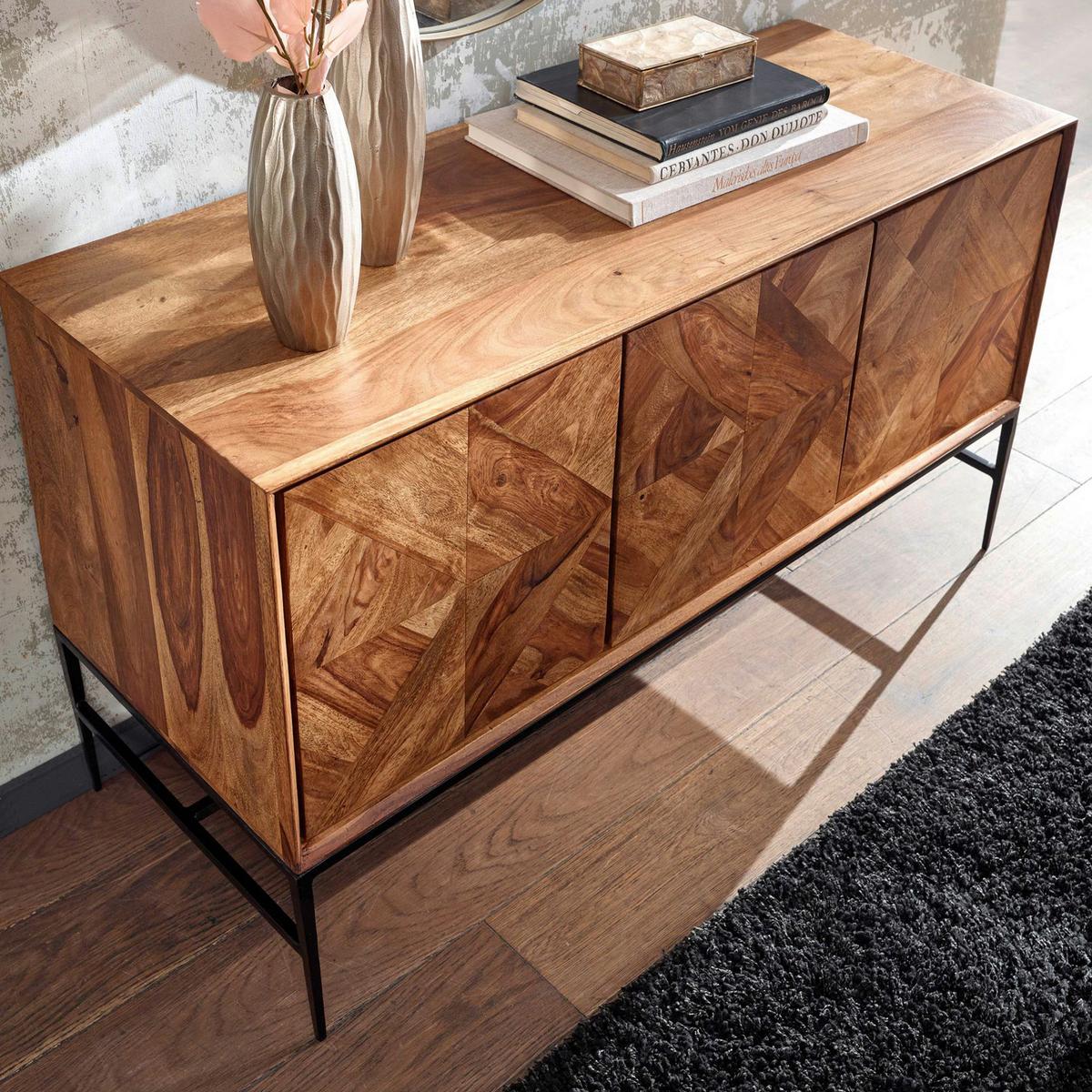 Sideboard Sheesham Sheeshamfarben B: 123 Cm - Sheeshamfarben/Schwarz, Design, Holz (123/70/45cm) - MID.YOU