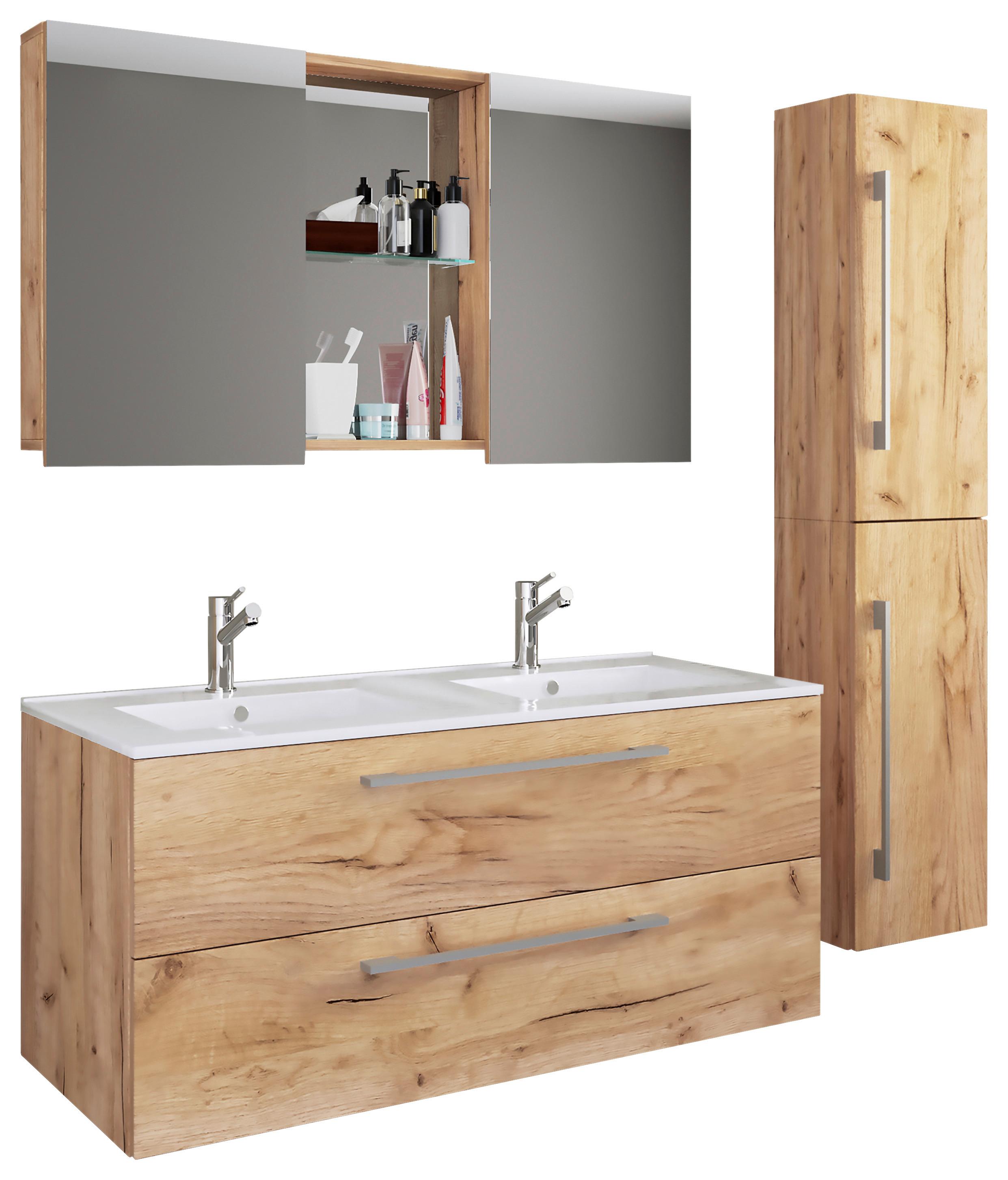Badezimmer Budasi Honigeiche B: 111 cm - Honigeiche/Weiß, MODERN, Keramik/Holzwerkstoff (145cm) - MID.YOU
