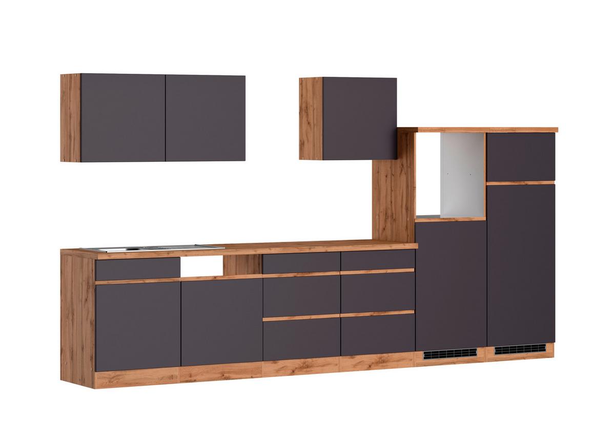 Küchenzeile Turin ohne Geräte B: 360cm Grau/Wotaneiche Dekor - Eiche Wotan/Grau, Design, Holzwerkstoff (360cm) - Held
