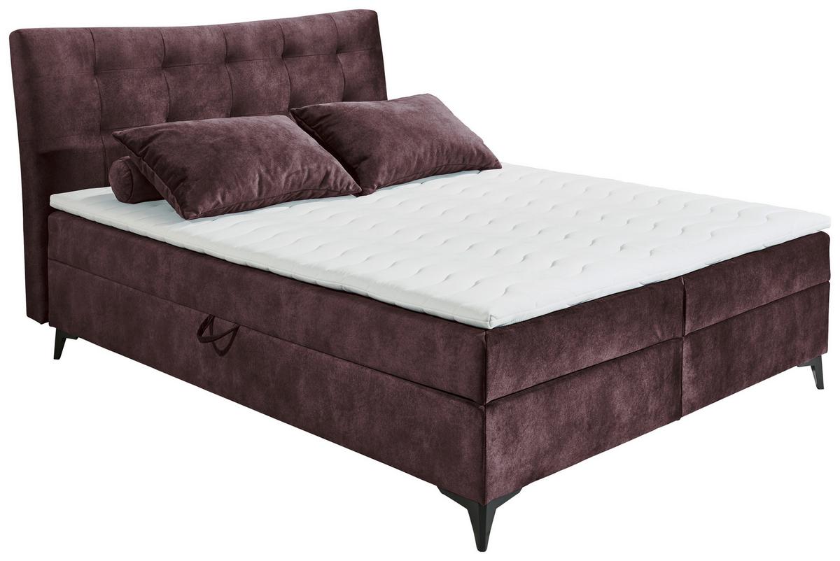 Boxbett Mit Topper+bettkasten 180x200 Cm Melrose - Aubergine/Schwarz, MODERN, Holzwerkstoff/Textil (180/200cm) - MID.YOU