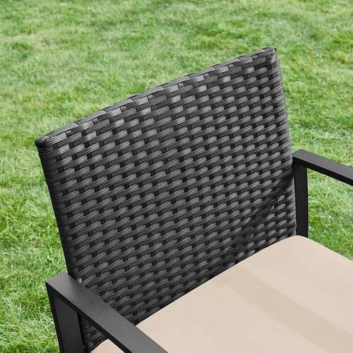 Gartenset 3-tlg. Schwarz Beige inkl. Tisch mit Glasplatte - Beige/Schwarz, MODERN, Glas/Kunststoff - Modante