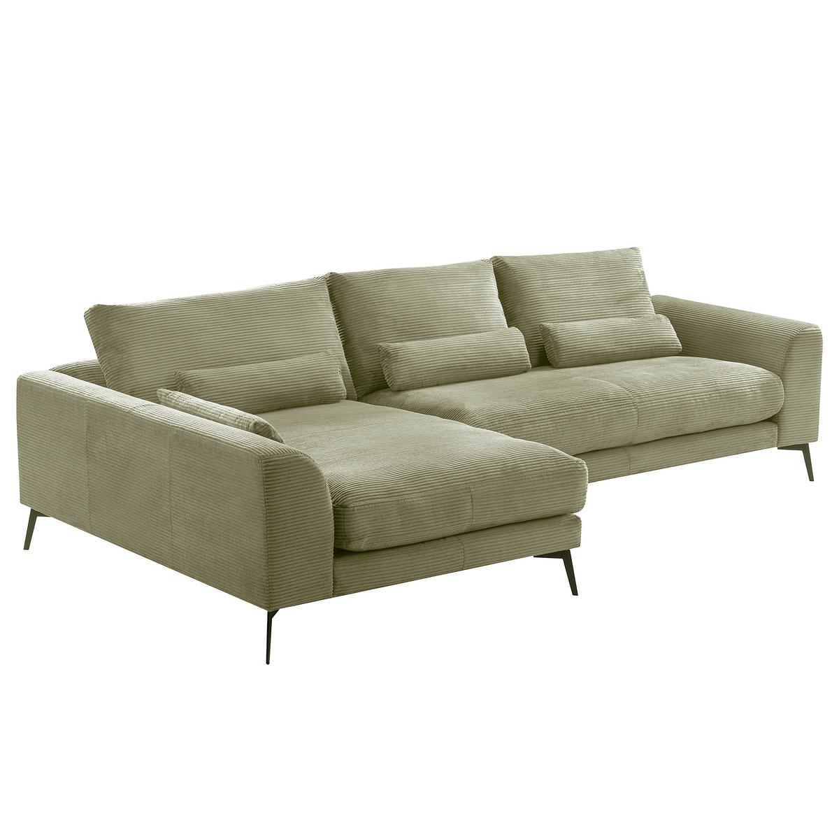 Ecksofa Berlin Cord Olivgrün 172x313 cm - Schwarz/Olivgrün, Design, Textil (172/313cm) - P & B
