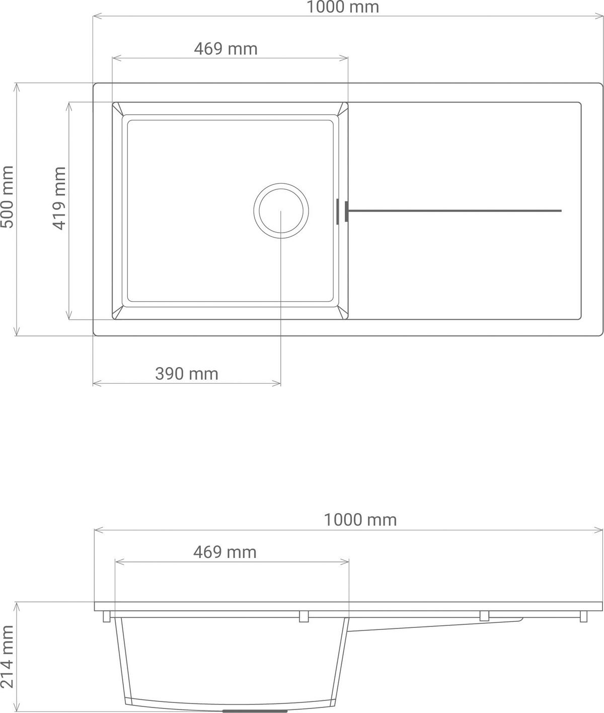 Spüle Cleveland Grau 100x21,4 cm - Grau, Basics, Glas/Kunststoff (100/21,4/50cm) - Respekta