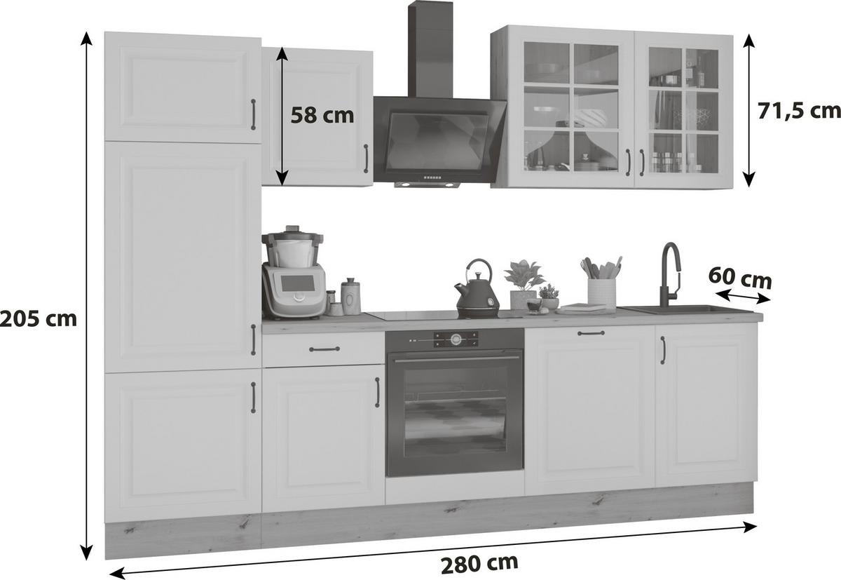 Kuchynský blok STINA bez spotrebičov, šírka 280 cm - čierna/antracitová, Romantik / Landhaus, kov/kompozitné drevo (280/219/60cm) - Livetastic