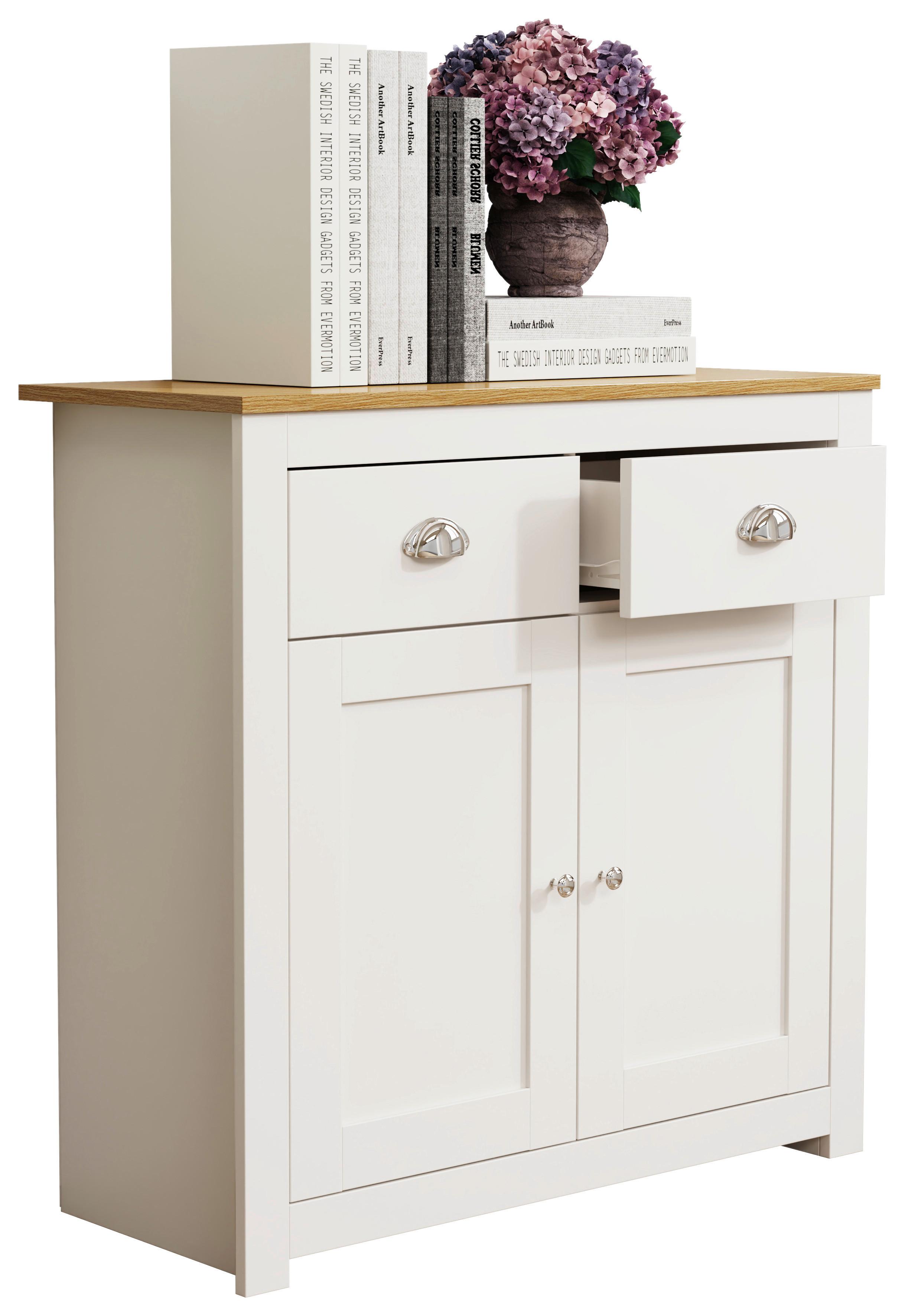 Kommode Balusa Weiß, Eiche Dekor B: 82 cm - Honigeiche/Weiß, LIFESTYLE, Holzwerkstoff (82/81/35cm) - MID.YOU