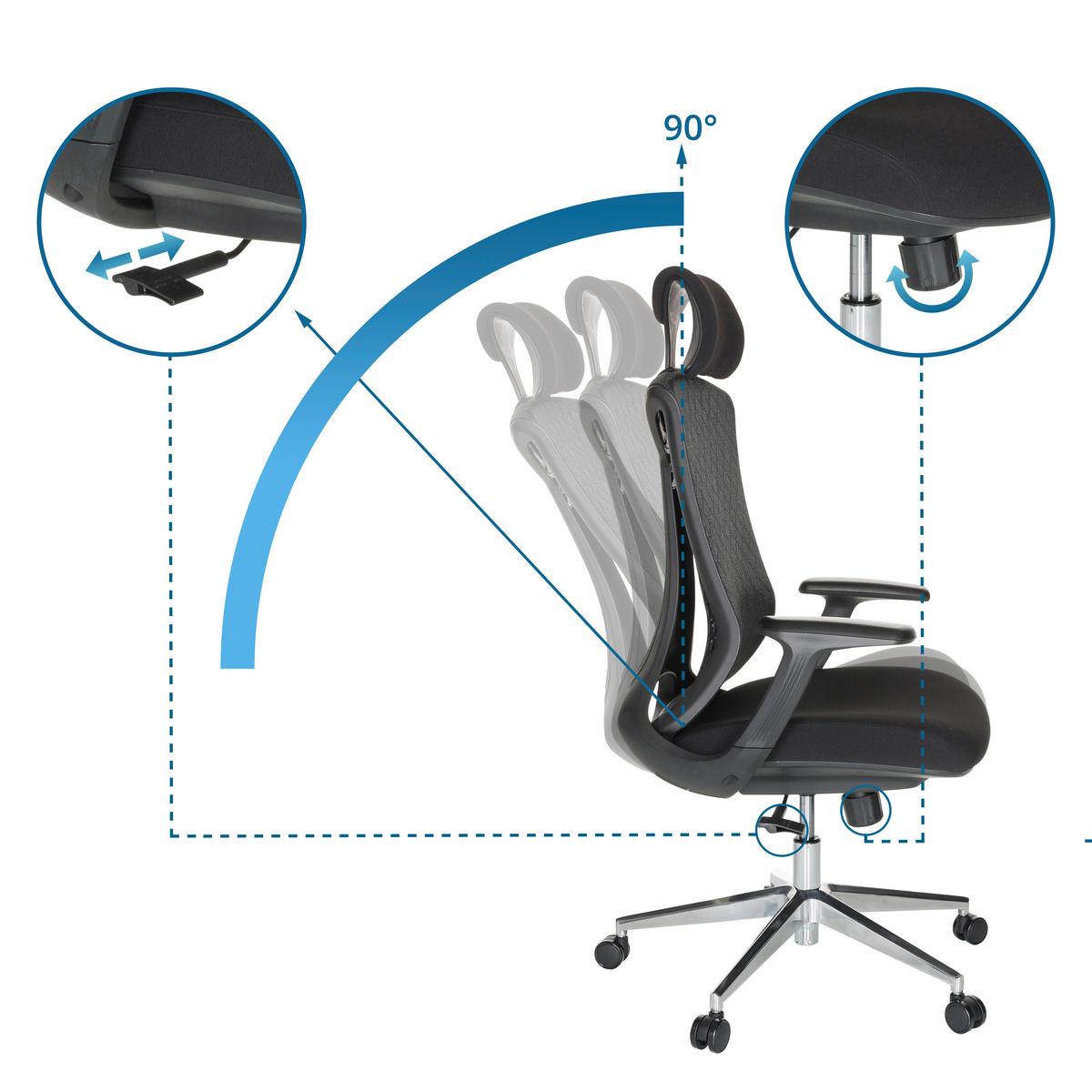 Bürostuhl Faleo b mit Wippfunktion Schwarz Bis 120kg - Silberfarben/Schwarz, Basics, Kunststoff/Textil (67/115/69cm) - MID.YOU