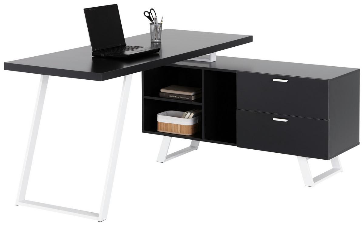 Eckschreibtisch M. Stauraum B: 150 Cm H: 75 Cm Corinna - Weiß/Grau, MODERN, Holzwerkstoff/Metall (150/60/75cm) - MID.YOU