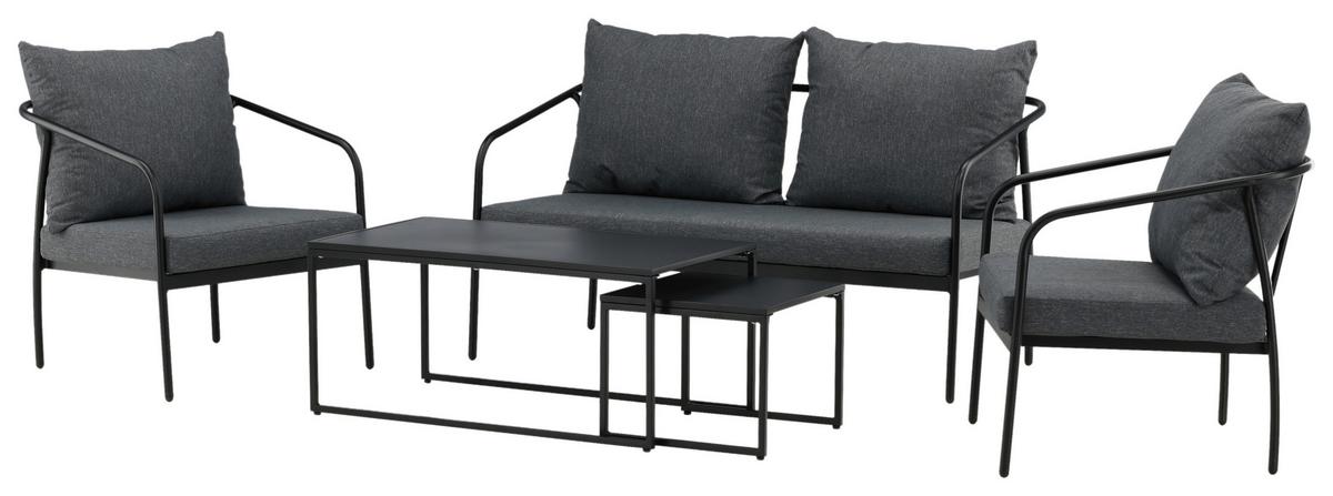 Loungegarnitur Sopot - Dunkelgrau/Schwarz, KONVENTIONELL, Textil/Metall - Gardenson