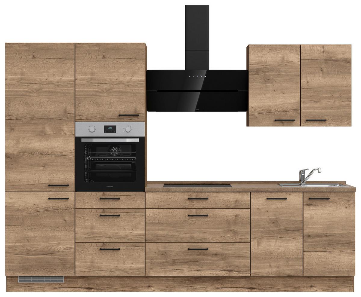 Kuchyňská linka 300 cm, dekor dub Havanna - černá/tmavý dub, Moderní, kov/kompozitní dřevo (300cm) - Nobilia