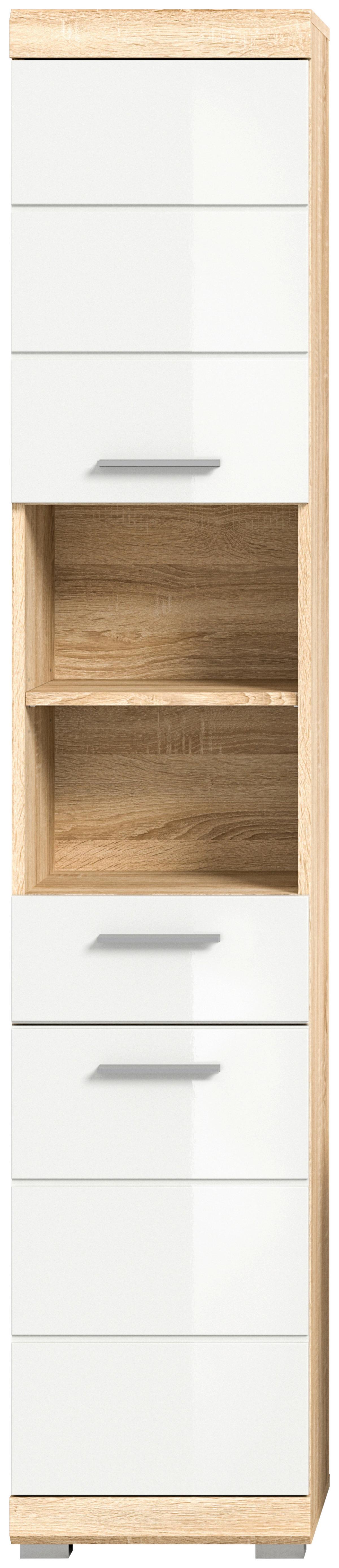 Hochschrank Lambada Sonoma Eiche/Weiß B: 37 cm - Weiß Hochglanz/Eichefarben, MODERN, Holzwerkstoff (37/191/31cm) - MID.YOU