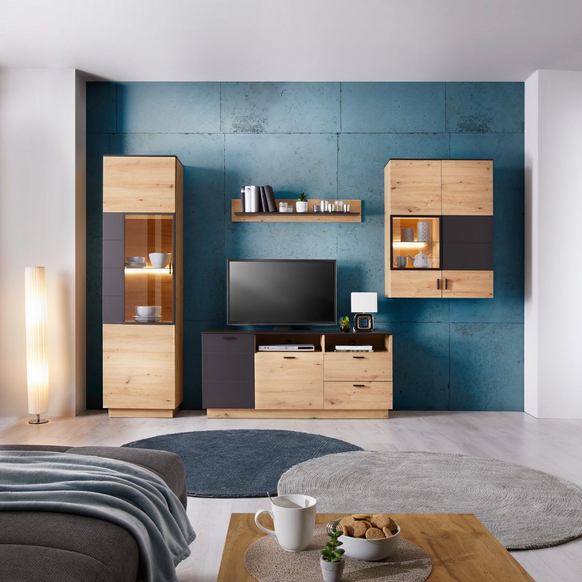 Wohnkombination Modern 4 -Teilig. Tonale 2, Eiche Dekor/Grau - MODERN (283,5/207,6/40cm)