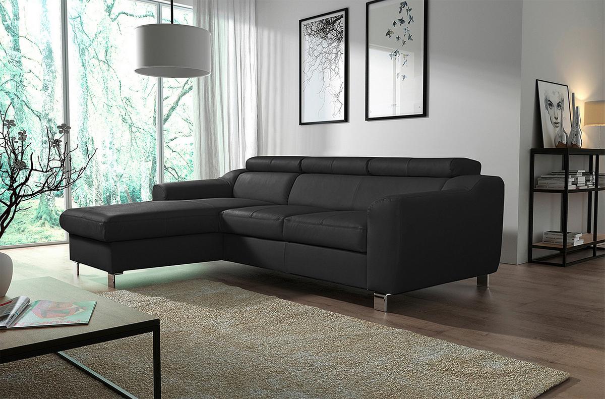 Ecksofa Aspen Lederlook Schwarz 176x242 cm - Chromfarben/Schwarz, Design, Leder/Textil (176/242cm) - Livetastic