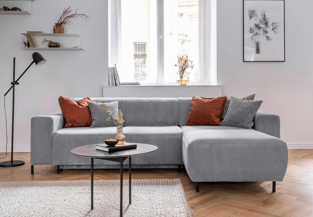 Ecksofa Cuddly Mia Hellgrau S: 260x165 cm - Hellgrau/Schwarz, Textil (260/165cm) - MID.YOU