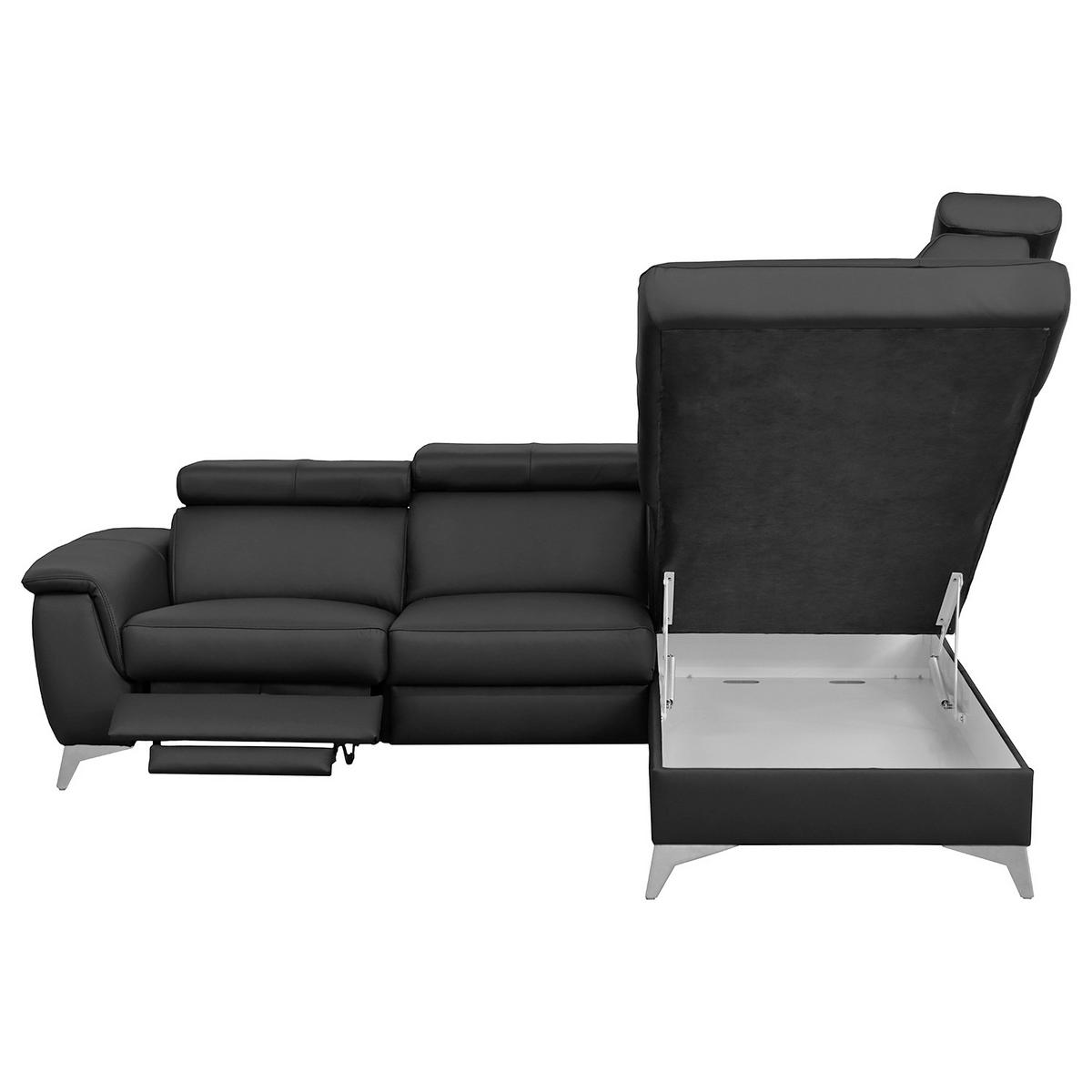 Ecksofa Lince Schwarz S: 257x197 Cm - Chromfarben/Schwarz, Design, Leder/Textil (257/197cm) - Livetastic