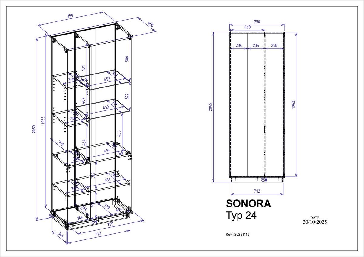 Vitrine Sonora Kaschmir/Eiche B: 75cm - Kaschmir/Eiche Artisan, Design, Glas/Holzwerkstoff (75/205/40cm) - MID.YOU
