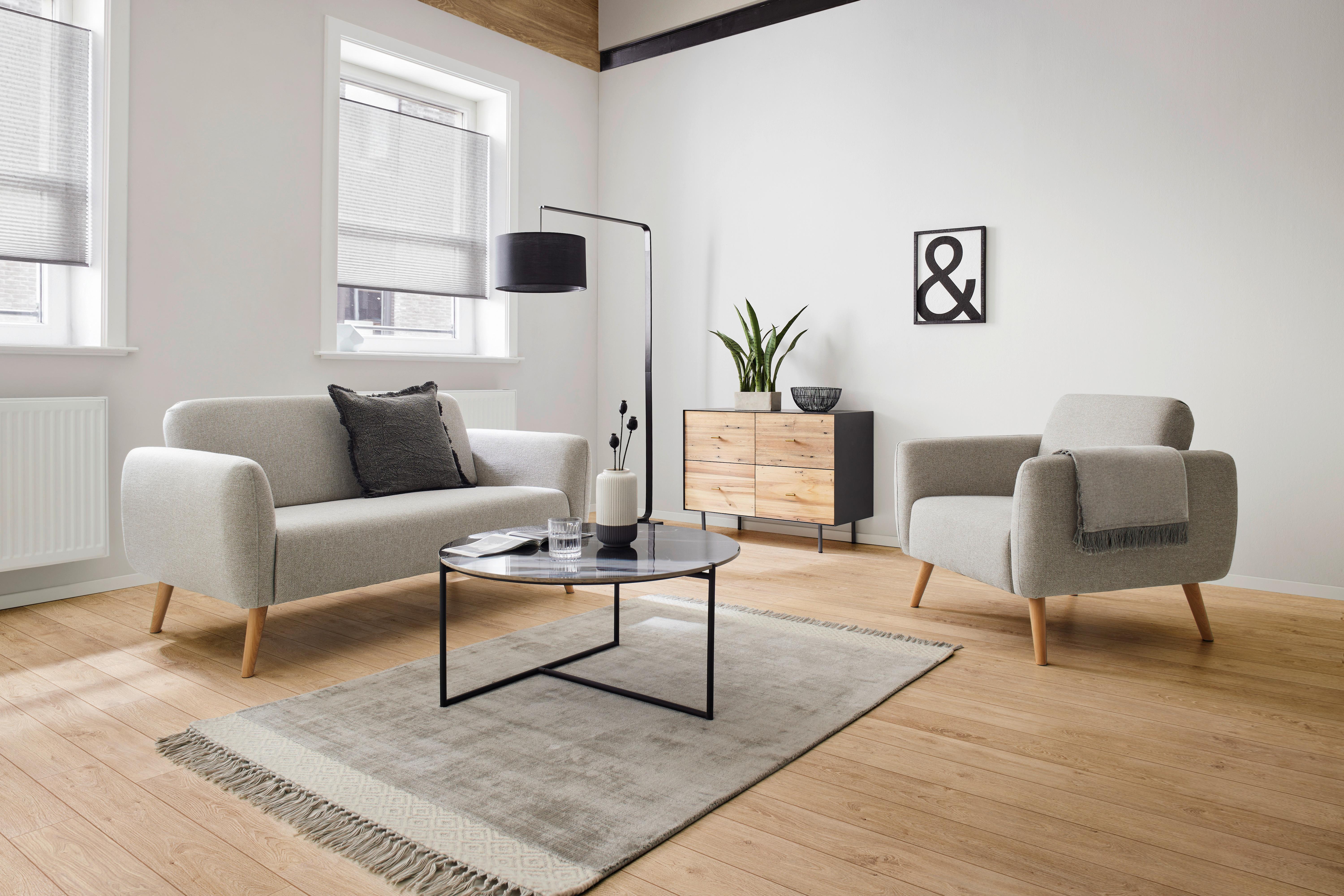 Pohovka Pia Světle Šedá - světle šedá/přírodní barvy, Moderní, dřevo/textil (146/76/75cm) - Bessagi Home