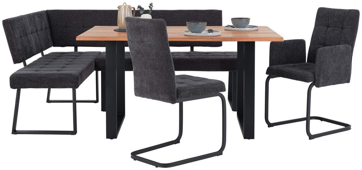 Eckbank Dunkelgrau Polyester Laslo 185x134 Cm - Dunkelgrau/Schwarz, MODERN, Textil/Metall (185/134cm) - MID.YOU